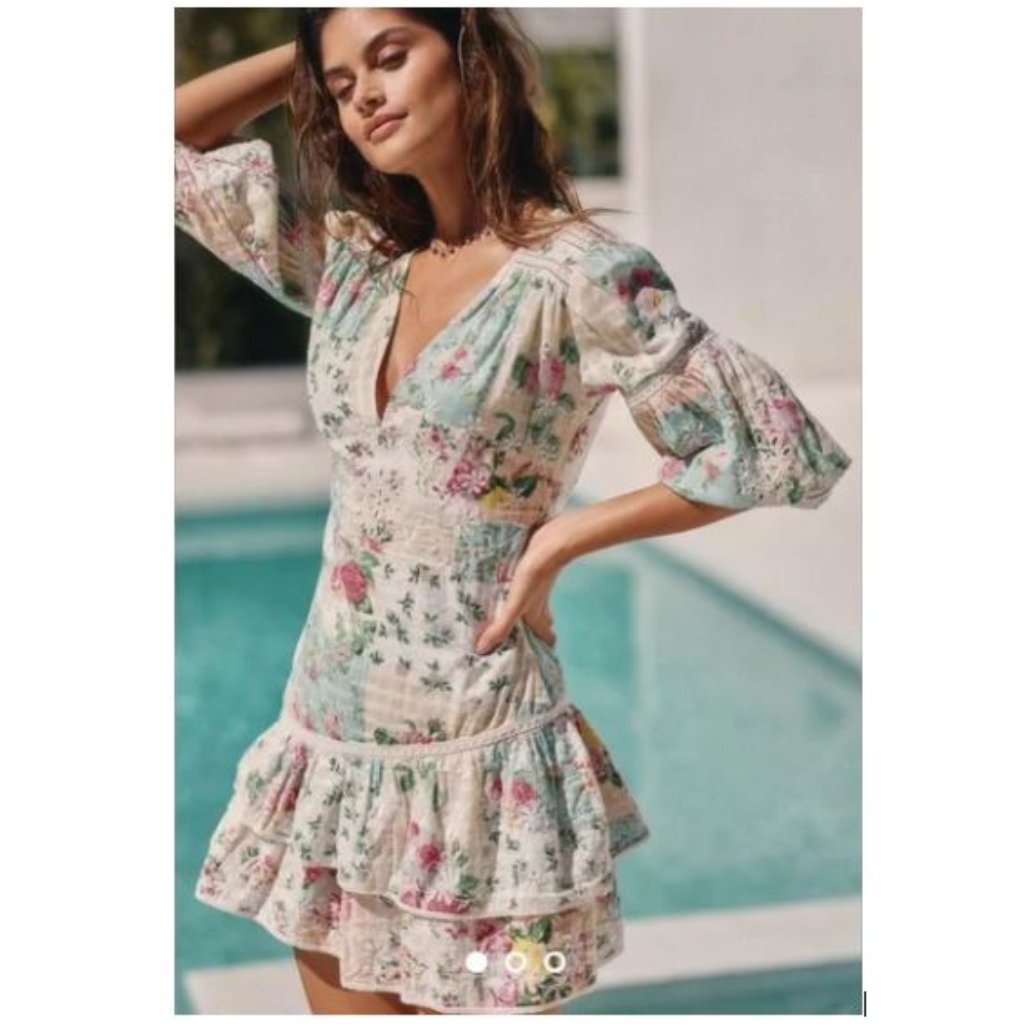 Anthropologie Barok Paris Ruffled V-Neck Mini Dress - Size Small - Nwt